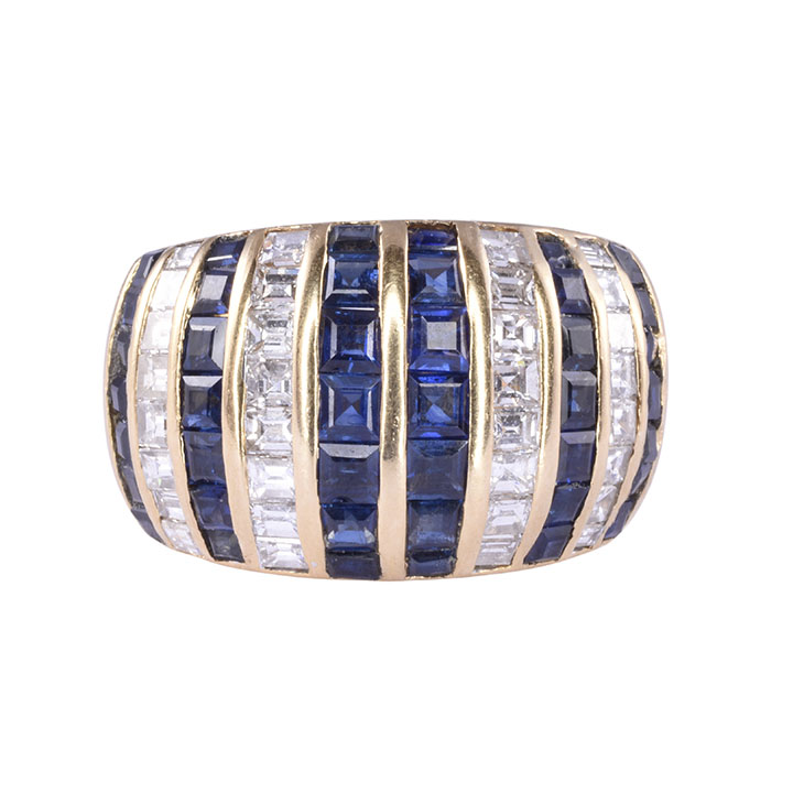 Square Sapphire & Diamond Wide 18K Ring