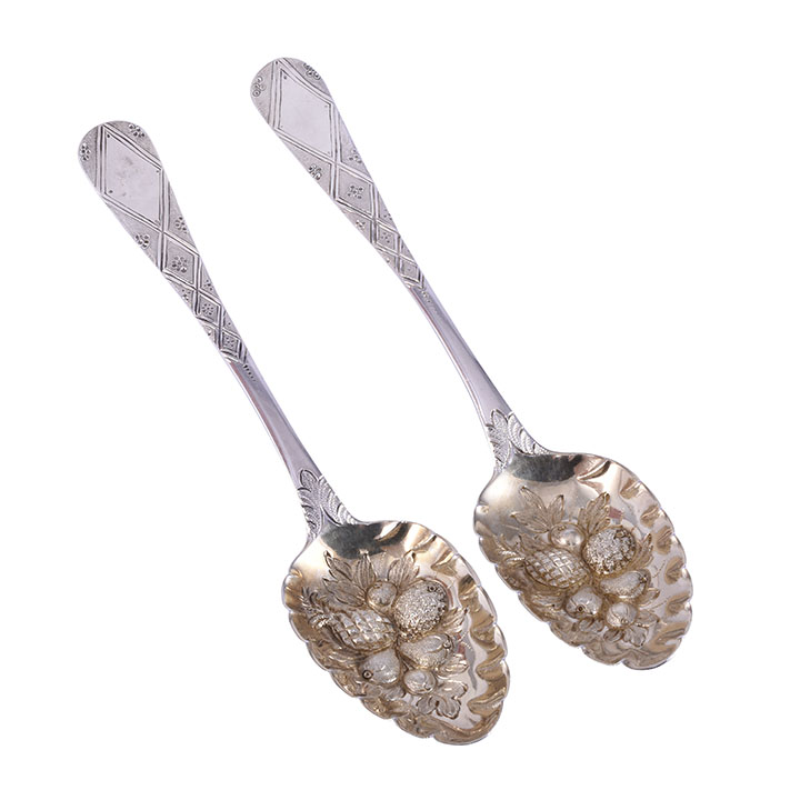 William & Peter Bateman Pair Sterling Silver Berry Spoons