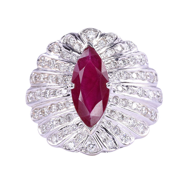 Marquise Ruby & Diamond 18KW Cocktail Ring