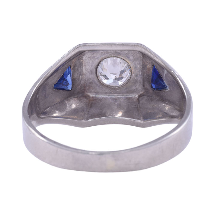 Art Deco Diamond & Sapphire 18KW Ring