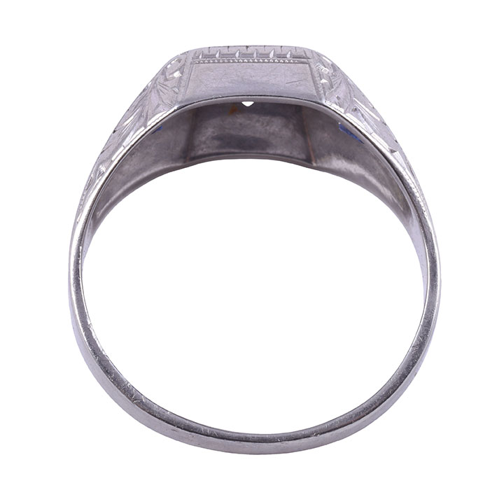 Art Deco Diamond & Sapphire 18KW Ring