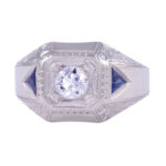 Art Deco Diamond & Sapphire 18KW Ring