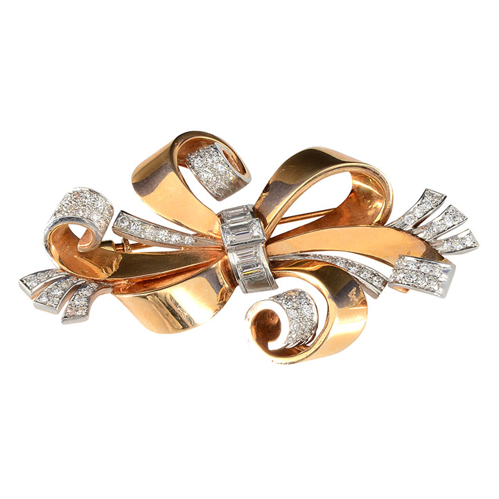 2.6 CTW Diamond Gold Bow Pin Brooch