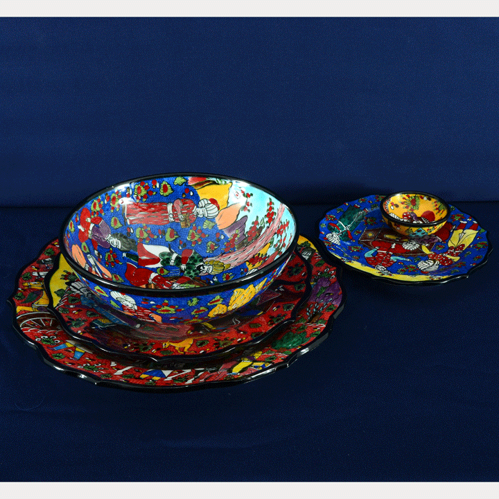 Turkish Set of Pottery Bowls and Plates