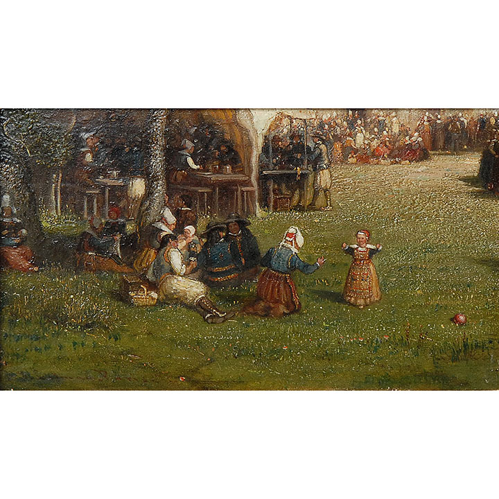 Oil Painting on Board of a Picnic by Samuel Colman