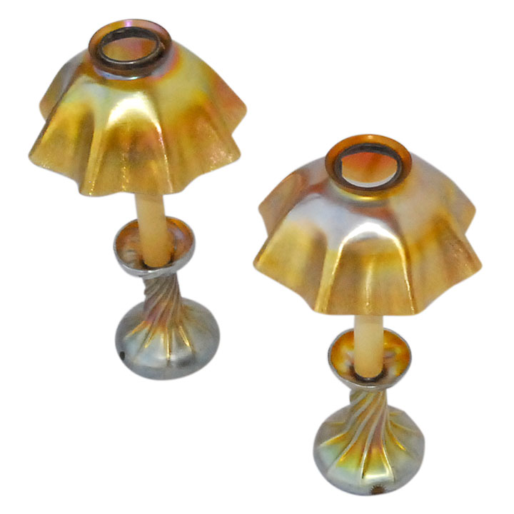 Pair of Art Glass Candlestick Lamps Signed LCT, Louis Comfort Tiffany