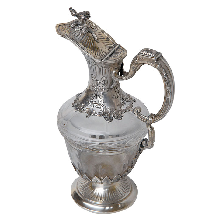 Sterling and Crystal Claret Jug by Olier & Caron