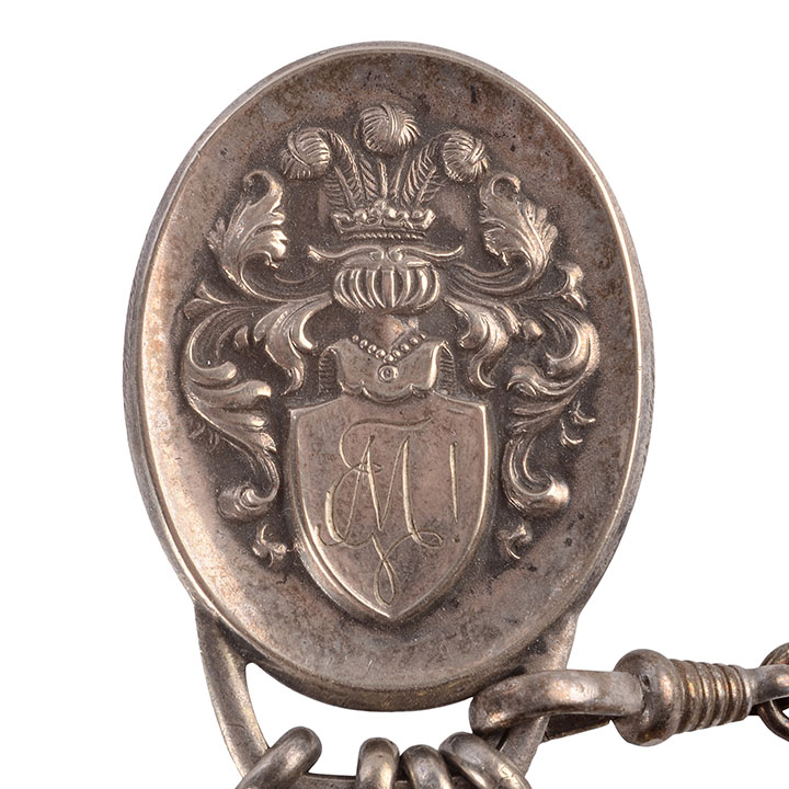 German Silver Watch Fob and Chain