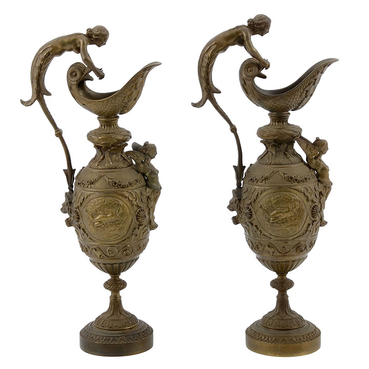 French Pair of Bronze Ewers