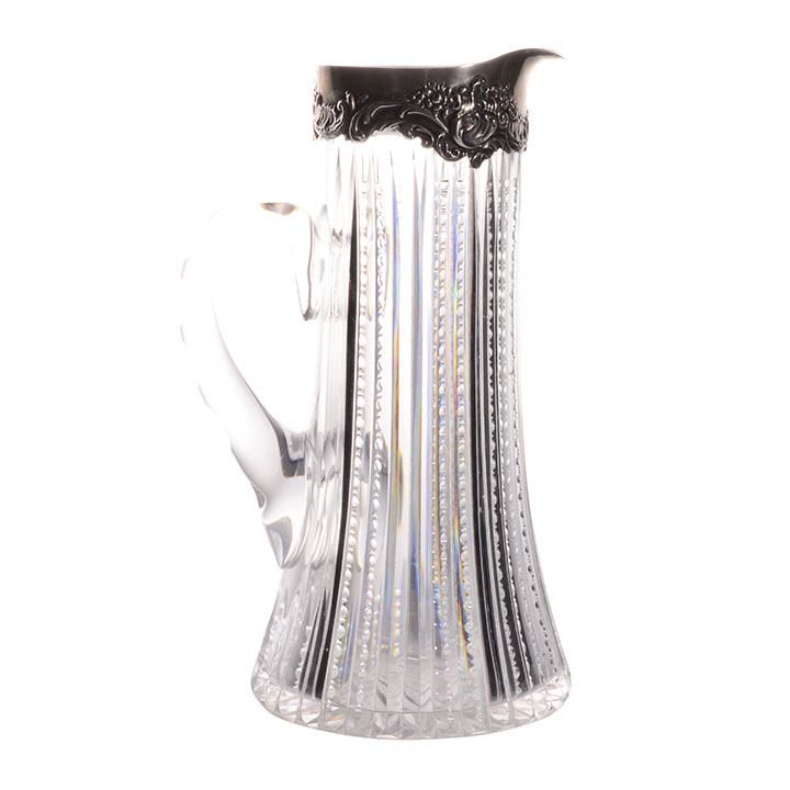 Mauser Mfg Cut Crystal Pitcher With Sterling Silver Rim