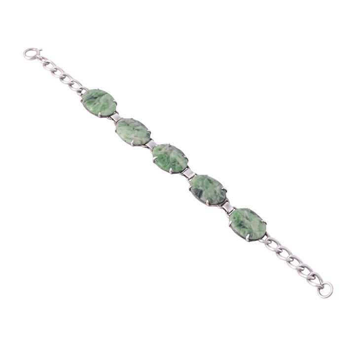 Chinese Jade and Silver Bracelet