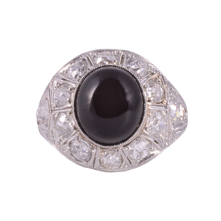 Art Deco Onyx & Diamond Platinum Ring