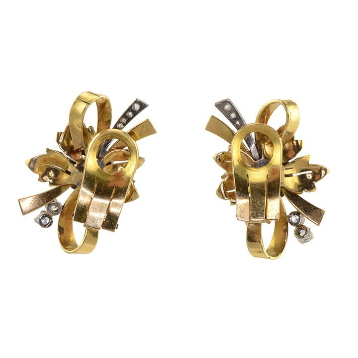Diamond 18K Gold Retro Clip Earrings