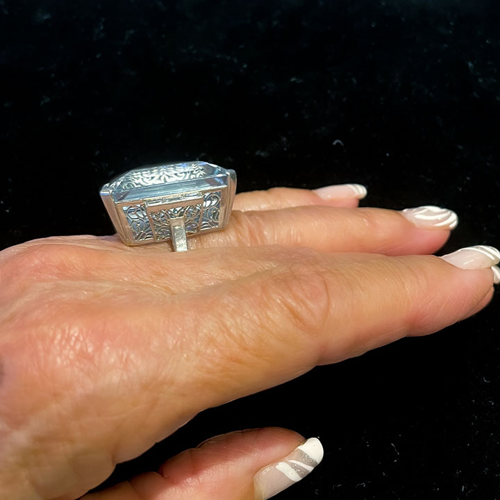 46.88 Carat Aquamarine and Diamond Platinum Ring