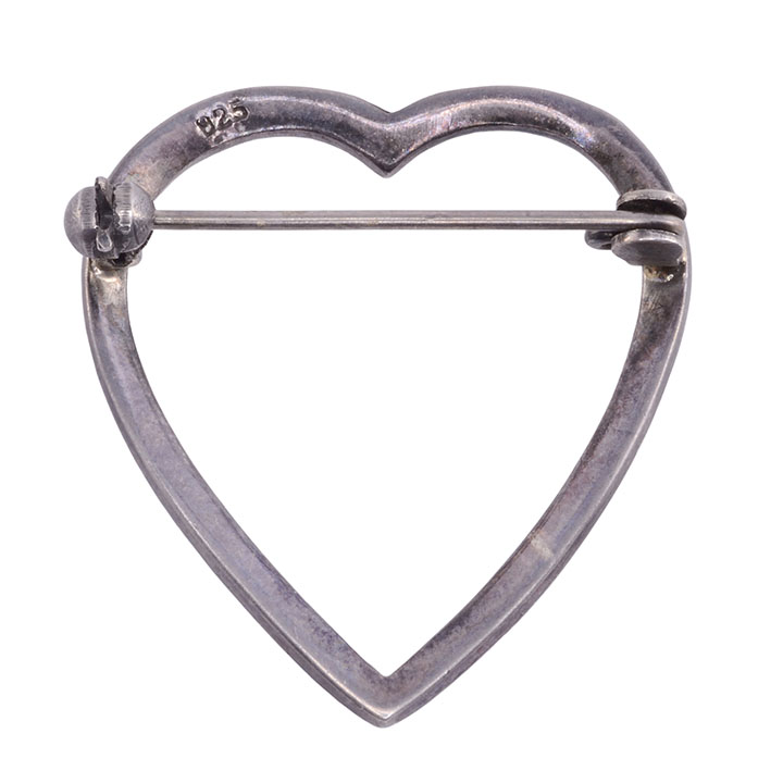 Marcasite Sterling Silver Open Heart Brooch