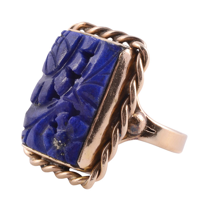 Carved Lapis 14KY Ring