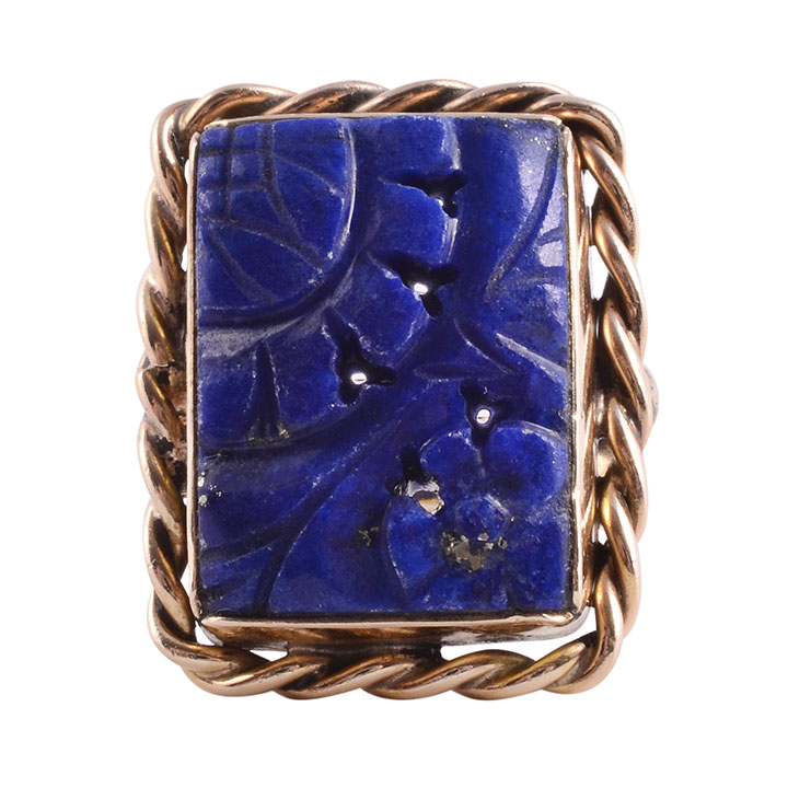 Carved Lapis 14KY Ring