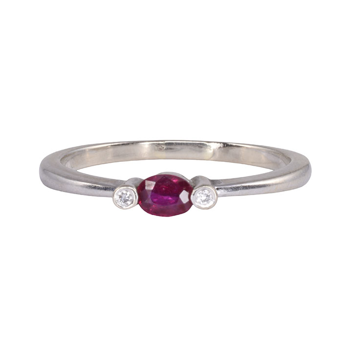 Oval Ruby & Diamond White Gold Ring