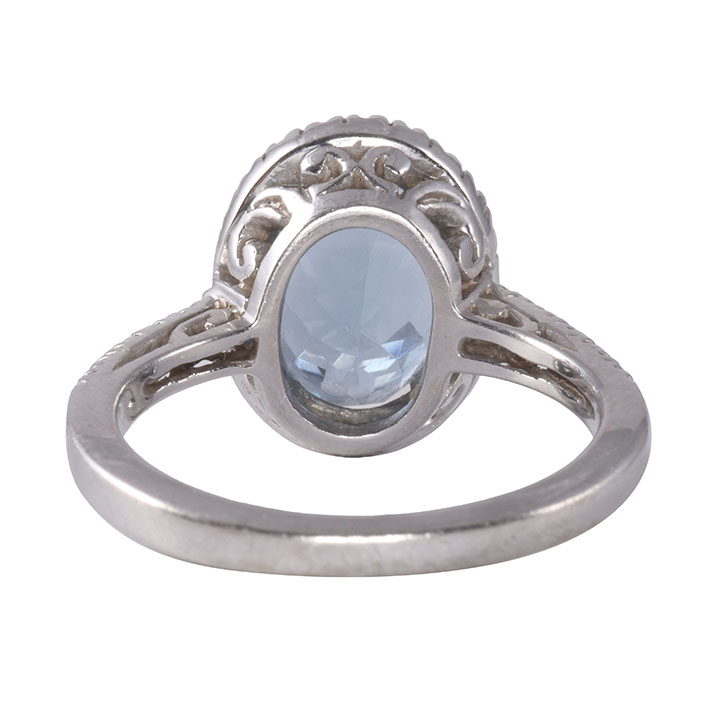 Diamond Halo Aquamarine Ring