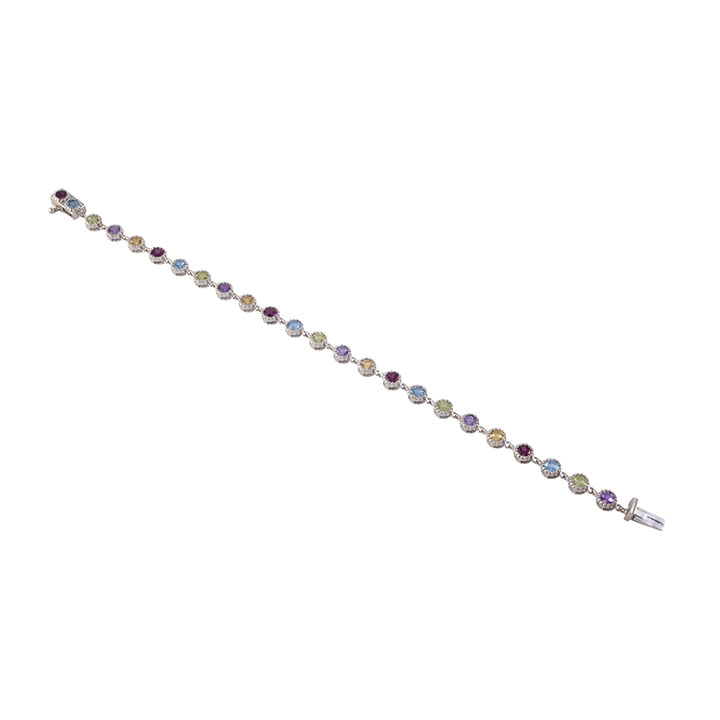 Round Multi Gemstone Link Bracelet