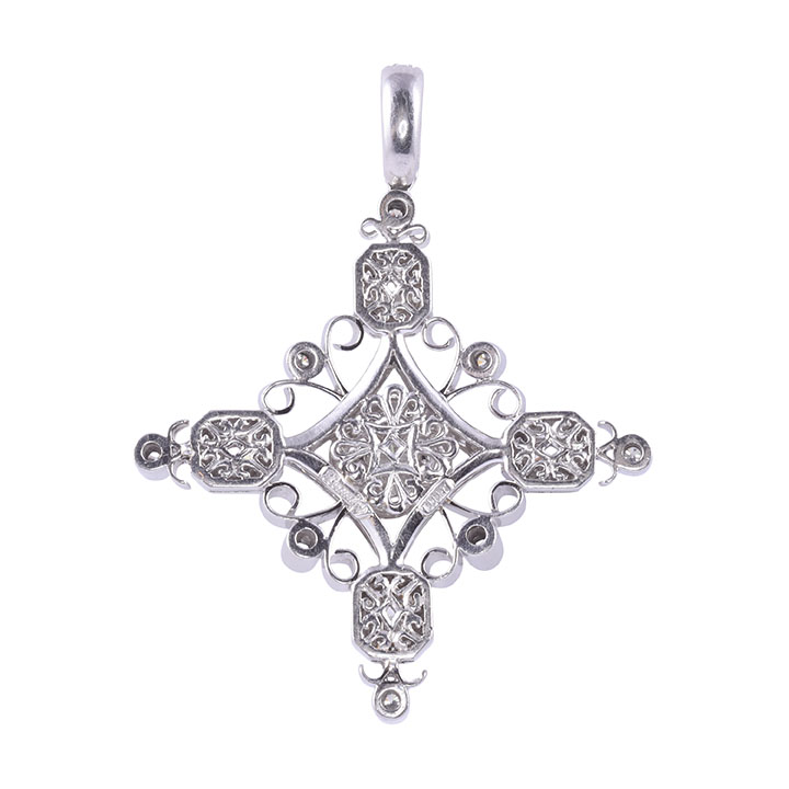 Michael Beaudry Signed Handmade Platinum Diamond Maltese Cross Pendant
