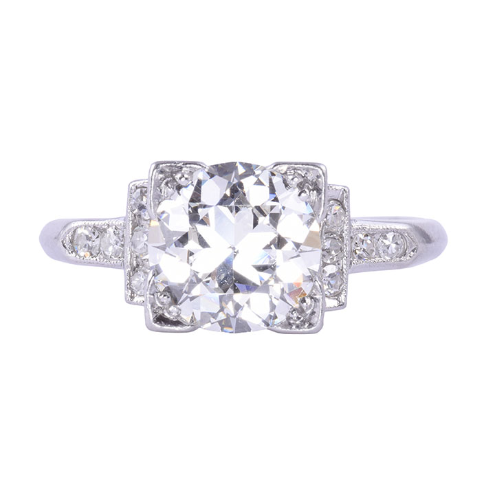 Art Deco Platinum 1.95 Carat Center Diamond Engagement Ring