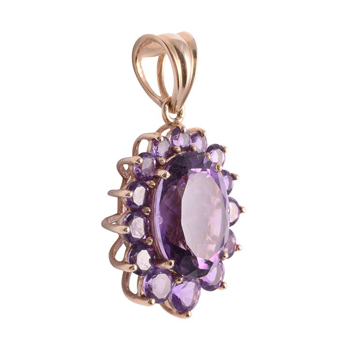 Oval Amethyst Pendant with Amethyst Surround