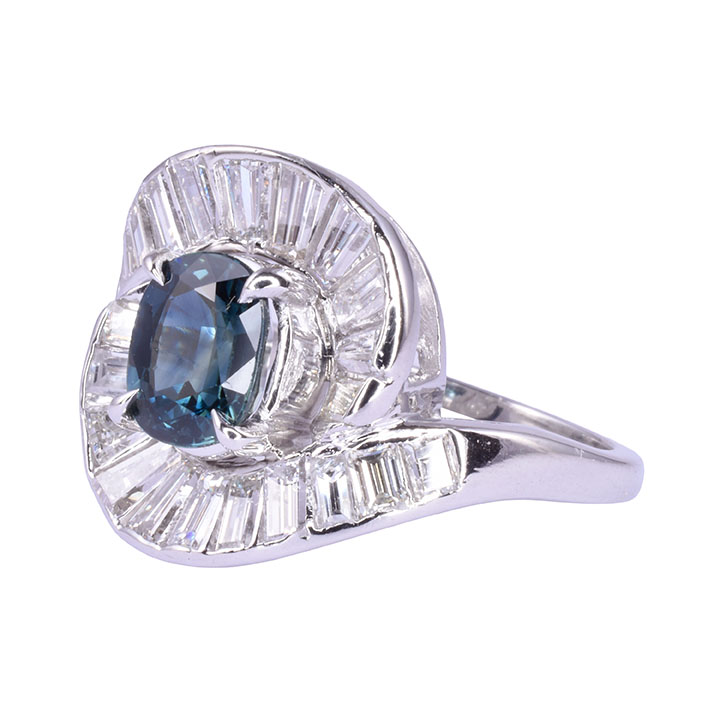 Green Blue Sapphire Platinum Ring