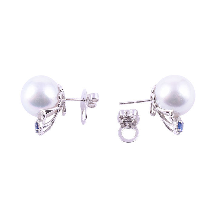 South Seas Pearl & Sapphire 18KW Earrings