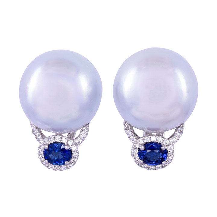 South Seas Pearl & Sapphire 18KW Earrings