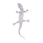 Rose Cut Diamond Handmade Lizard Brooch