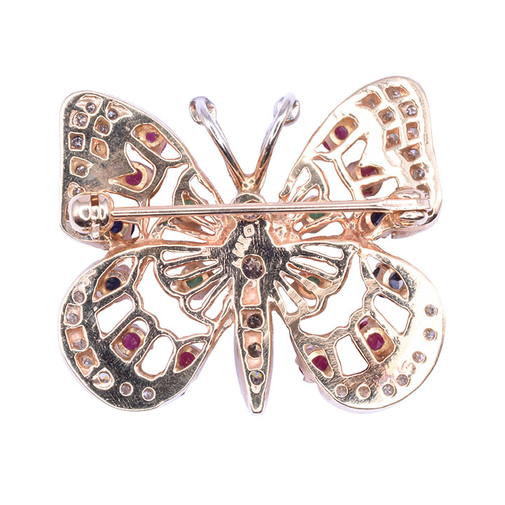 Multi Gemstone Butterfly Pin or Pendant