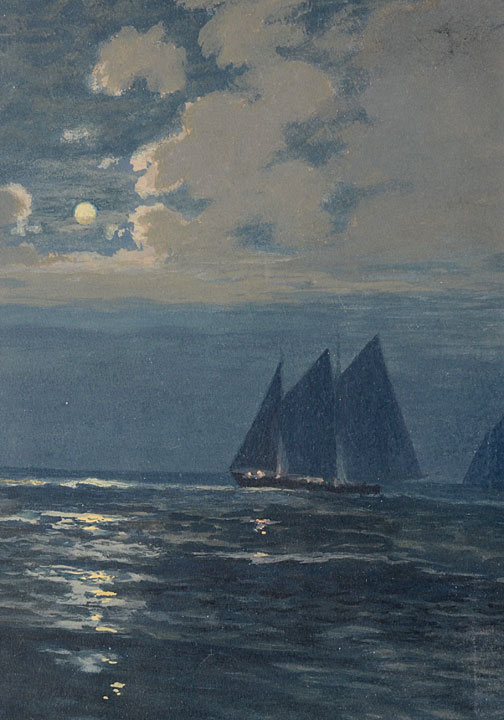 Gouache on Paper Full Moon Sails by Joseph Patrick McMeekin