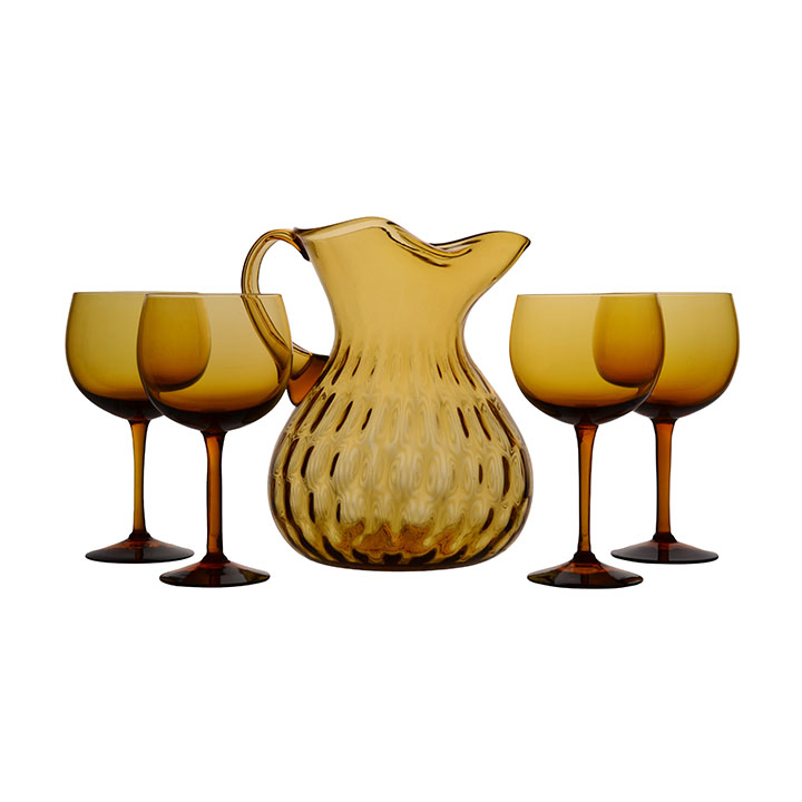 Hand Blown Amber Glass Sangria Set