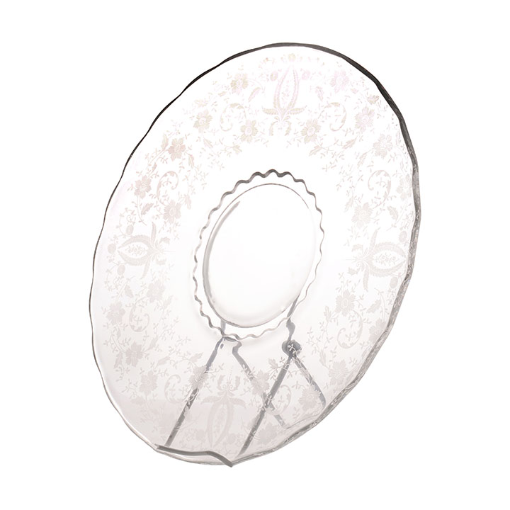Floral Etched Round Clear Glass Tray