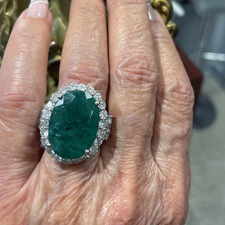 9.09 Carat Oval Emerald And Diamond Ring