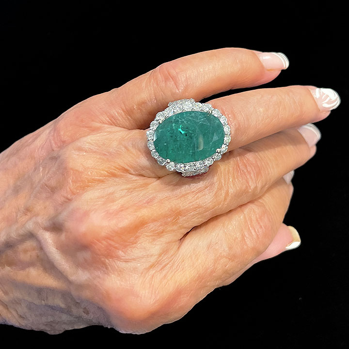 9.09 Carat Oval Emerald And Diamond Ring