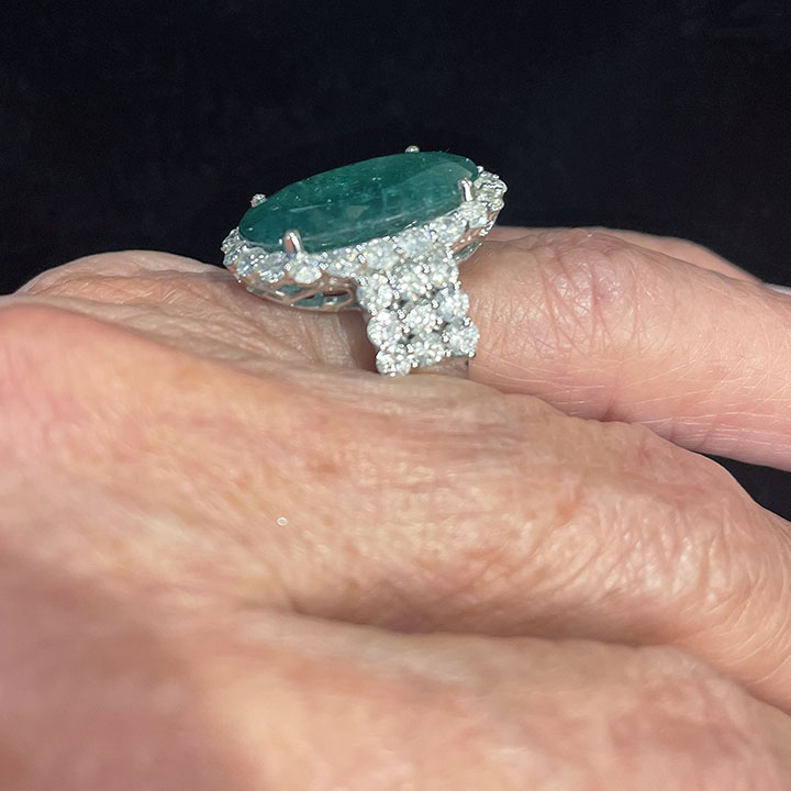 9.09 Carat Oval Emerald and Diamond Ring