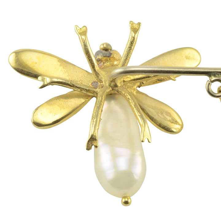 Pearl Flying Insect 18 Karat Gold Lapel Pin