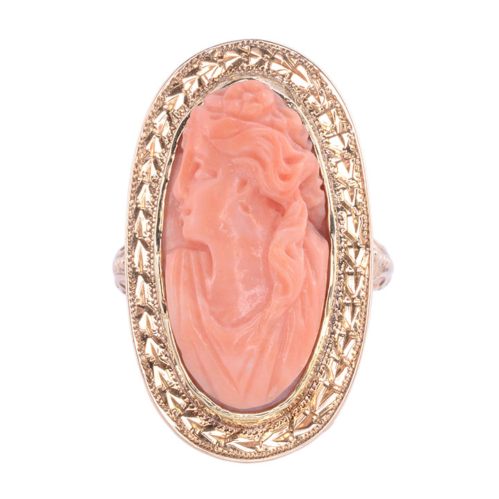 Carved Coral Cameo Ring