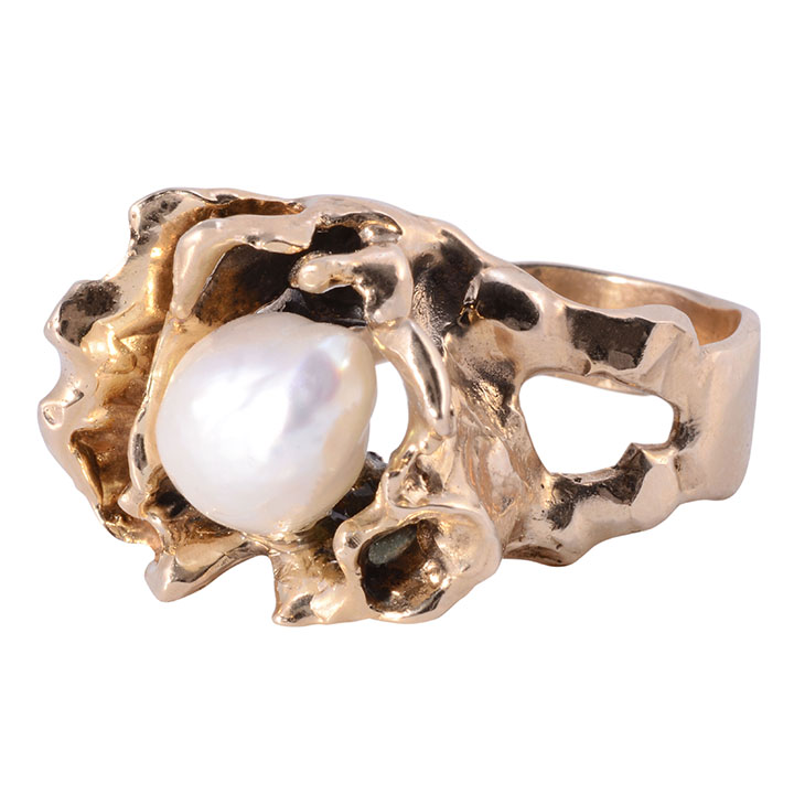 GIA Certified Semi Baroque Pearl Free Form Ring
