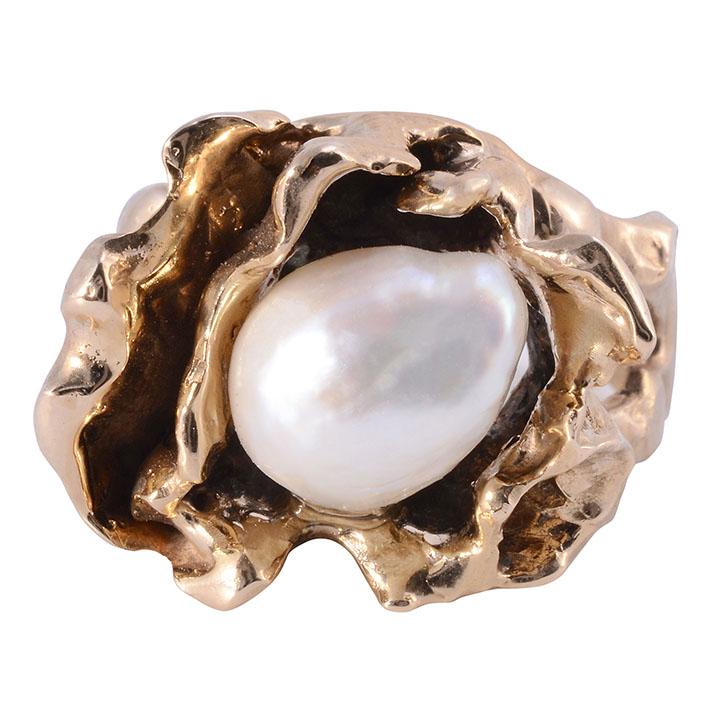 GIA Certified Semi Baroque Pearl Free Form Ring
