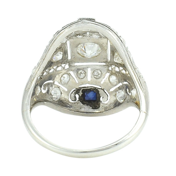 0.63 CTW Diamond and Sapphire Platinum Art Deco Ring