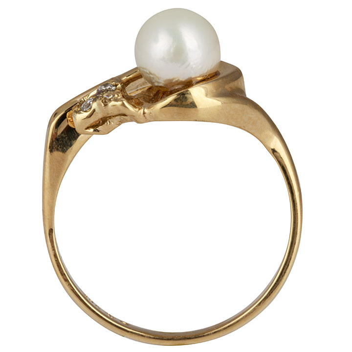 Cultured Pearl Ring with Diamonds