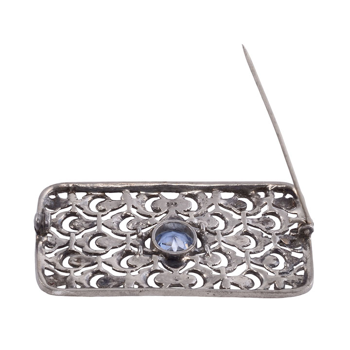 Marcasite & Blue Stone Sterling Silver Brooch