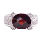 Checkerboard Cut Garnet Ring