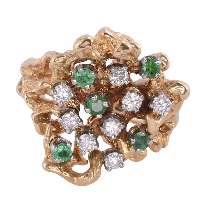 Emerald & Diamond Free Form Ring
