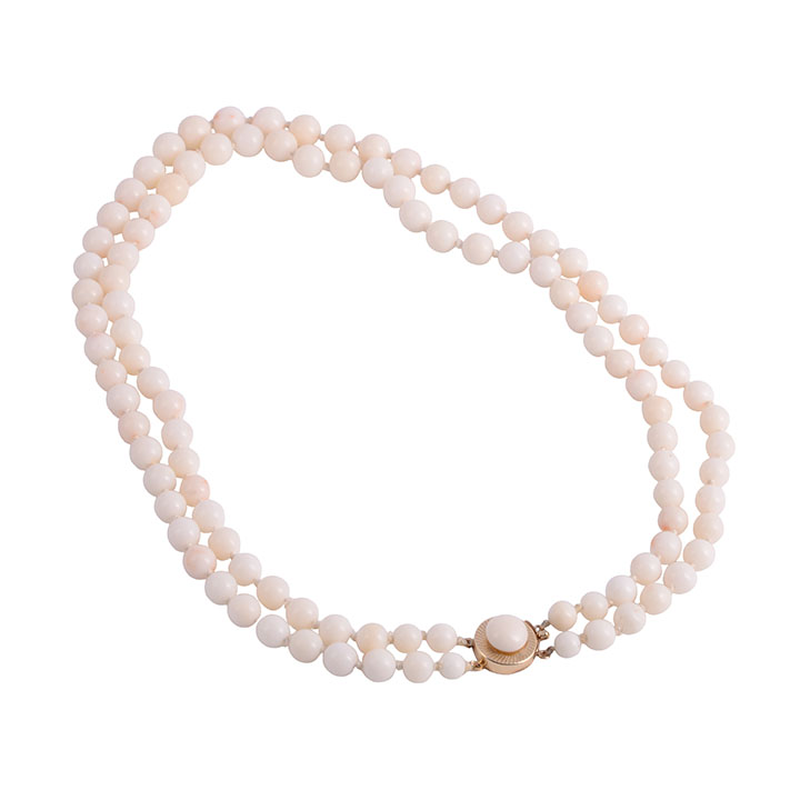 White Coral Bead Double Strand Necklace