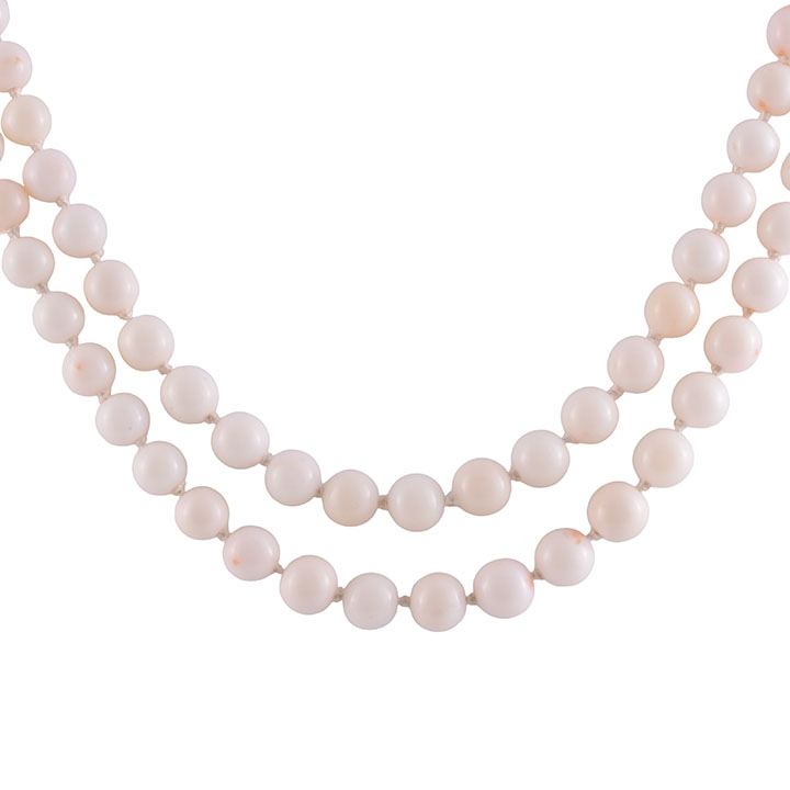 White Coral Bead Double Strand Necklace