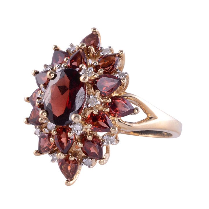 Garnet Cluster Ring with Diamond Accents